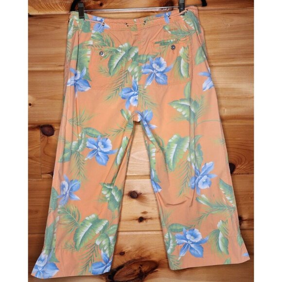 Lauren Ralph Lauren Floral Capris Pants 12 Orage Cotton Beach Drawstring 90s - Picture 5 of 16